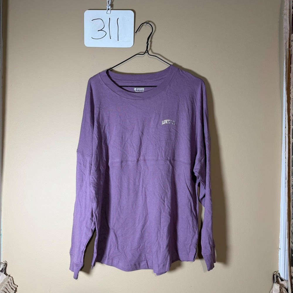 Victoria's Secret PINK Purple Long Sleeve Plaid Graphic Jersey Tee Small
